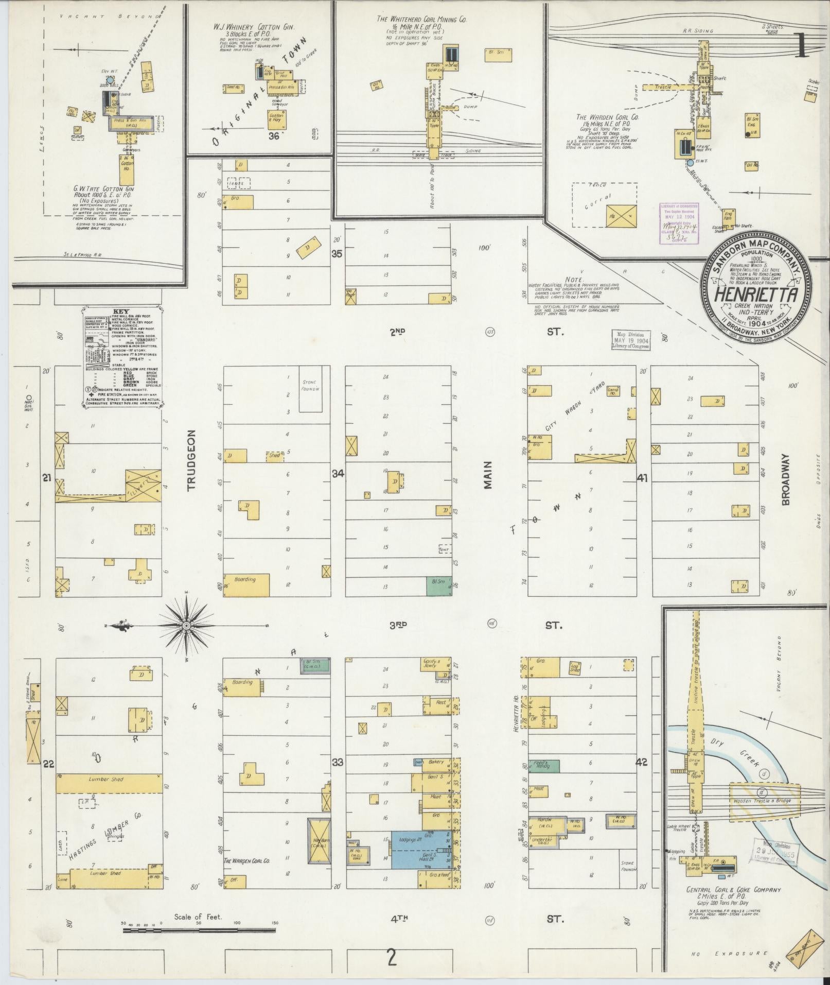 Sanborn Fire Insurance Map from Henryetta, Okmulgee County, Oklahoma (1904), Sheet #0001 - Complete Map Set gallery image, historic Sanborn map, vintage wall art, Oklahoma Oklahoma