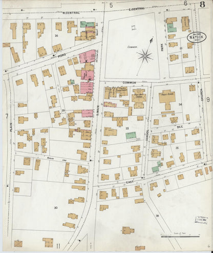 Sanborn Fire Insurance Map from Natick, Middlesex County, Massachusetts (1899), Sheet #0008 - Historic Sanborn Fire Insurance Map Print, vintage old map wall art, antique decor, genealogy gift, Massachusetts Massachusetts map