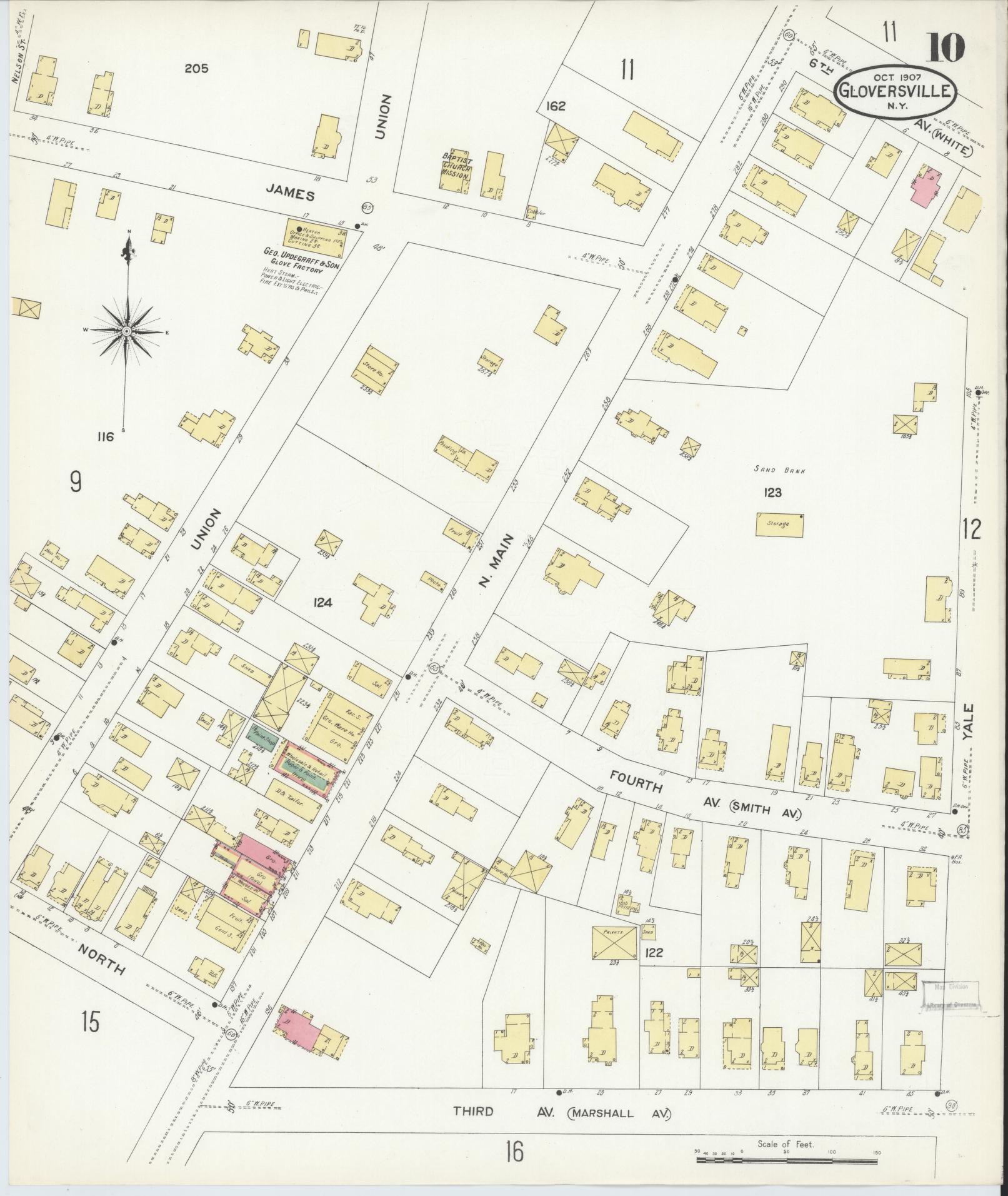 Sanborn Fire Insurance Map from Gloversville, Fulton County, New York (1907), Sheet #0010 - Complete Map Set gallery image, historic Sanborn map, vintage wall art, New York New York