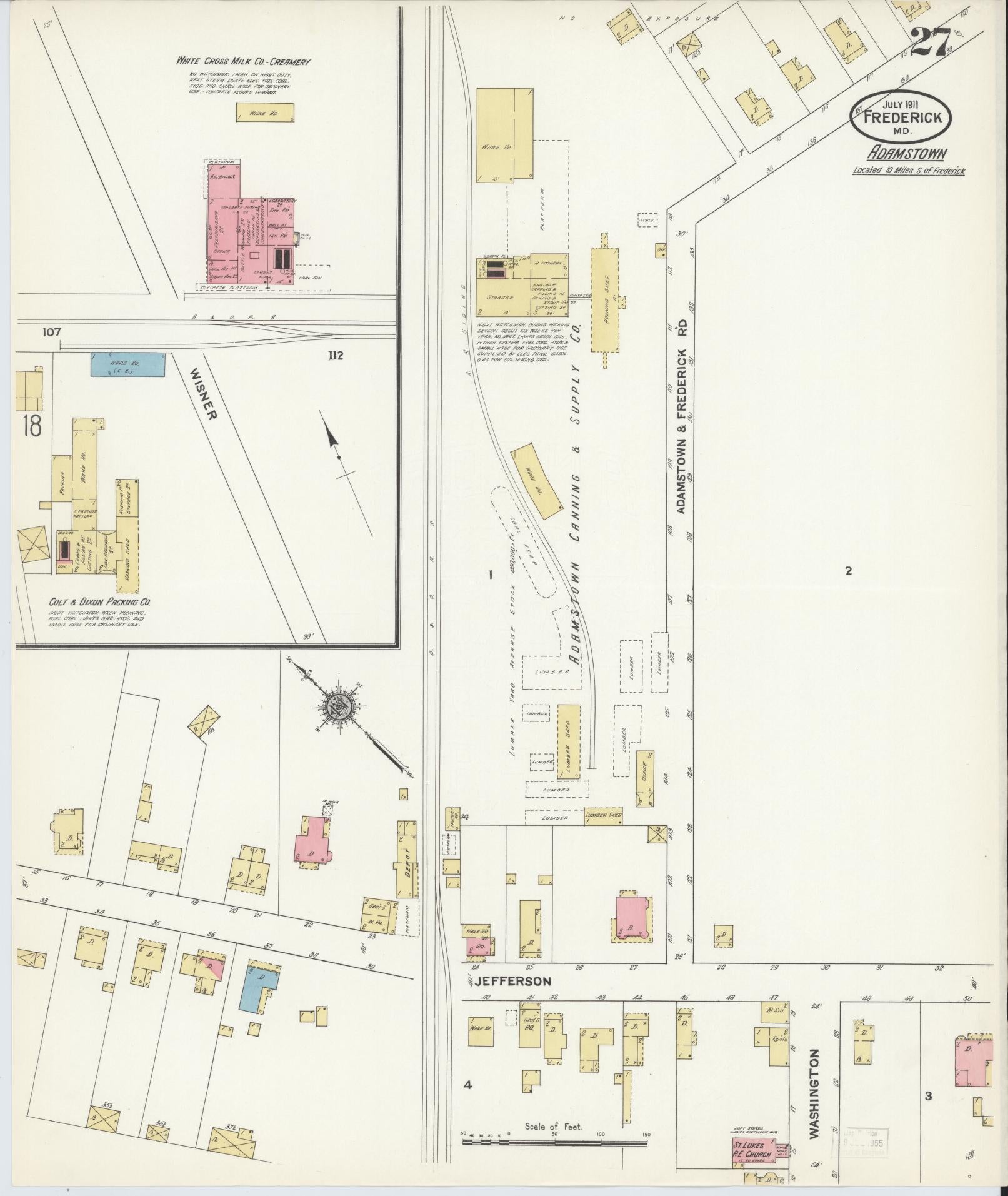 Frederick, Maryland - 1911 - Sanborn Fire Insurance Map, Sheet #0027 - Historic Sanborn Fire Insurance Map Print, Frederick Maryland 1911 0027 vintage old map wall art