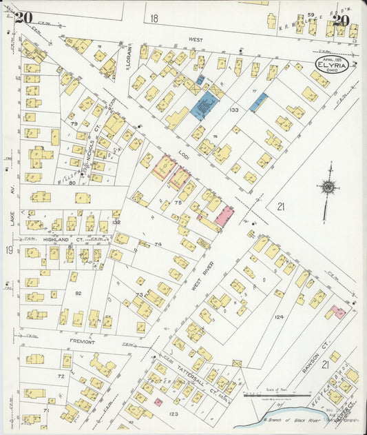 Sanborn Fire Insurance Map from Elyria, Lorain County, Ohio (1925), Sheet #0020 - Historic Sanborn Fire Insurance Map Print, vintage old map wall art, antique decor, genealogy gift, Ohio Ohio map
