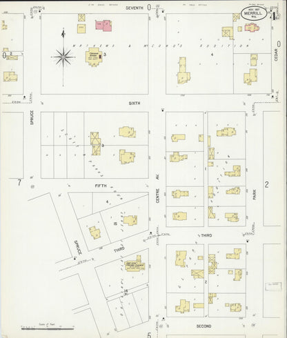 Sanborn Fire Insurance Map from Merrill, Lincoln County, Wisconsin (1907), Sheet #0004 - Historic Sanborn Fire Insurance Map Print, vintage old map wall art, antique decor, genealogy gift, Wisconsin Wisconsin map