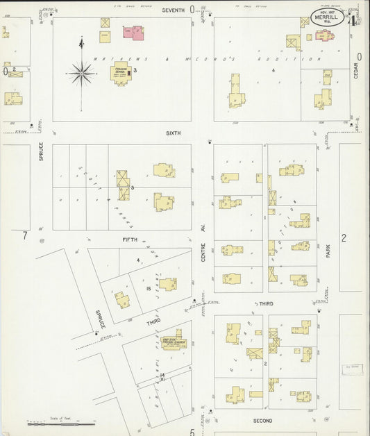 Sanborn Fire Insurance Map from Merrill, Lincoln County, Wisconsin (1907), Sheet #0004 - Historic Sanborn Fire Insurance Map Print, vintage old map wall art, antique decor, genealogy gift, Wisconsin Wisconsin map