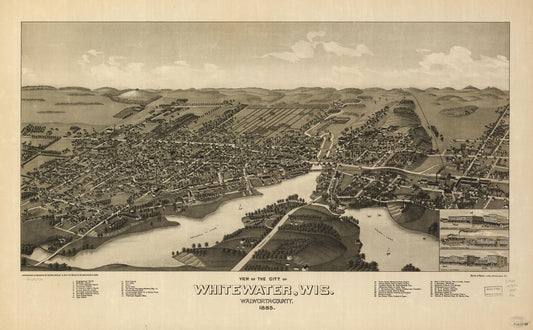 View of the city of Whitewater, Wis. Walworth-County 1855. (1855) – Historic Bird’s-Eye View Panorama Print
