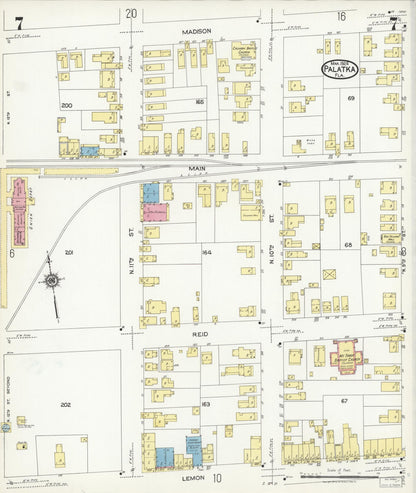 Sanborn Fire Insurance Map from Palatka, Putnam County, Florida (1924), Sheet #0007 - Historic Sanborn Fire Insurance Map Print, vintage old map wall art, antique decor, genealogy gift, Florida Florida map
