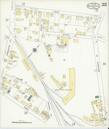 Sanborn Fire Insurance Map from Gloucester, Essex County, Massachusetts (1909), Sheet #0023 - Historic Sanborn Fire Insurance Map Print, vintage old map wall art, antique decor, genealogy gift, Massachusetts Massachusetts map