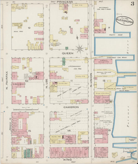 Sanborn Fire Insurance Map from Alexandria, Independent Cities, Virginia (1885), Sheet #0003 - Historic Sanborn Fire Insurance Map Print, vintage old map wall art, antique decor, genealogy gift, Virginia Virginia map