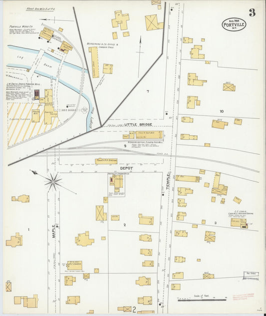 Sanborn Fire Insurance Map from Portville, Cattaraugus County, New York (1904), Sheet #0003 - Historic Sanborn Fire Insurance Map Print, vintage old map wall art, antique decor, genealogy gift, New York New York map
