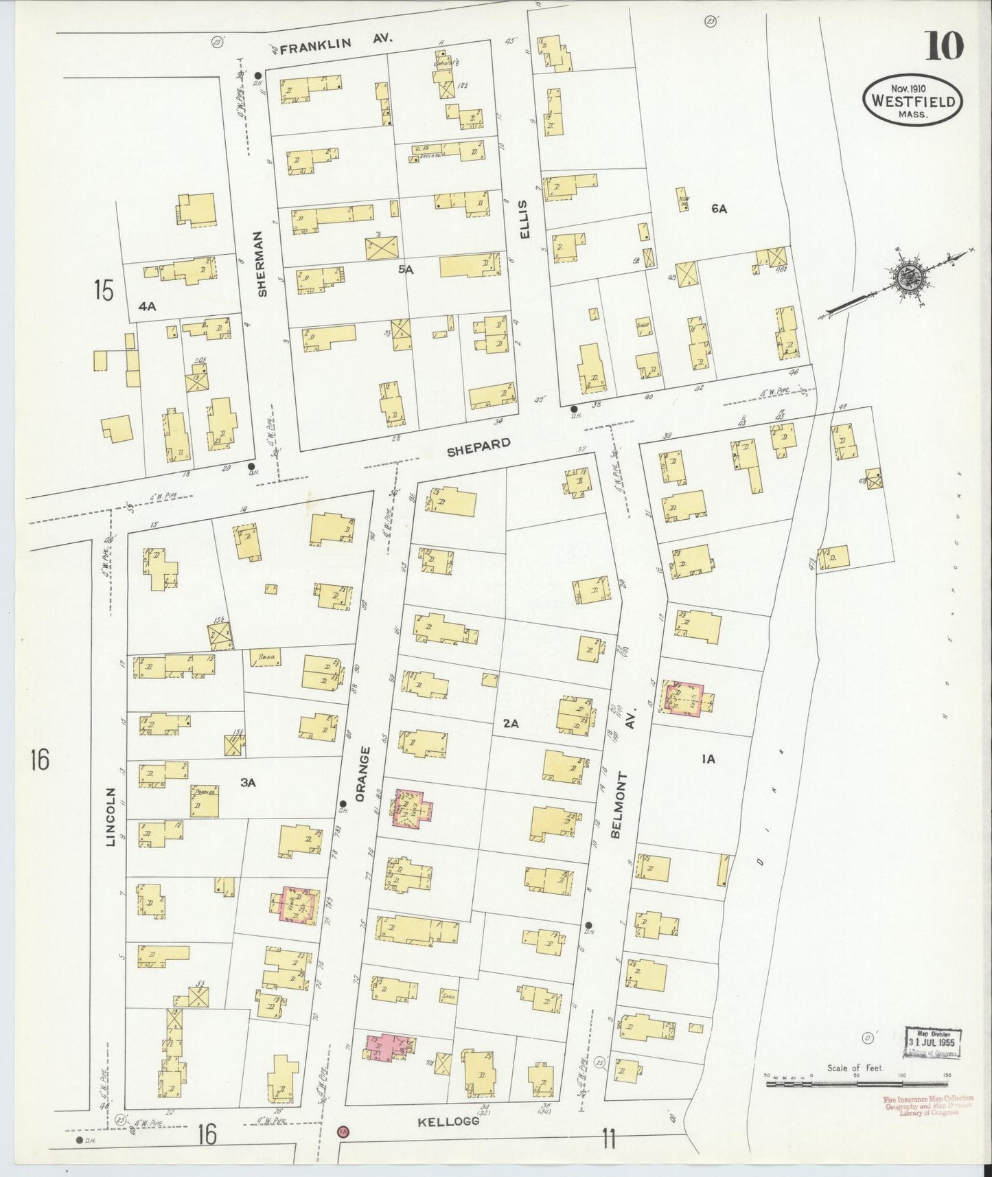 Sanborn Fire Insurance Map from Westfield, Hampden County, Massachusetts (1910), Sheet #0010 - Historic Sanborn Fire Insurance Map Print, vintage old map wall art, antique decor, genealogy gift, Massachusetts Massachusetts map