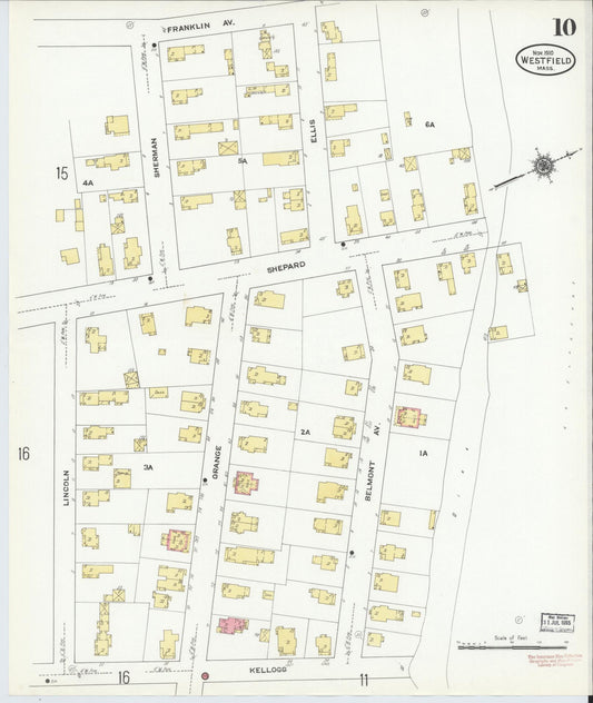 Sanborn Fire Insurance Map from Westfield, Hampden County, Massachusetts (1910), Sheet #0010 - Historic Sanborn Fire Insurance Map Print, vintage old map wall art, antique decor, genealogy gift, Massachusetts Massachusetts map