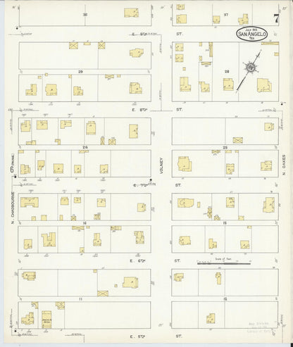 Sanborn Fire Insurance Map from San Angelo, Tom Green County, Texas (1913), Sheet #0007 - Historic Sanborn Fire Insurance Map Print, vintage old map wall art, antique decor, genealogy gift, Texas Texas map