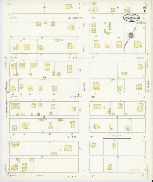 Sanborn Fire Insurance Map from San Angelo, Tom Green County, Texas (1913), Sheet #0007 - Historic Sanborn Fire Insurance Map Print, vintage old map wall art, antique decor, genealogy gift, Texas Texas map