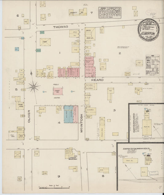 Sanborn Fire Insurance Map from Elberton, Elbert County, Georgia (1885), Sheet #0001 - Historic Sanborn Fire Insurance Map Print, vintage old map wall art, antique decor, genealogy gift, Georgia Georgia map