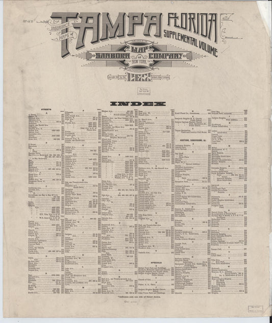 Sanborn Fire Insurance Map from Tampa, Hillsborough County, Florida (1922), Sheet #0001 - Historic Sanborn Fire Insurance Map Print, vintage old map wall art, antique decor, genealogy gift, Florida Florida map
