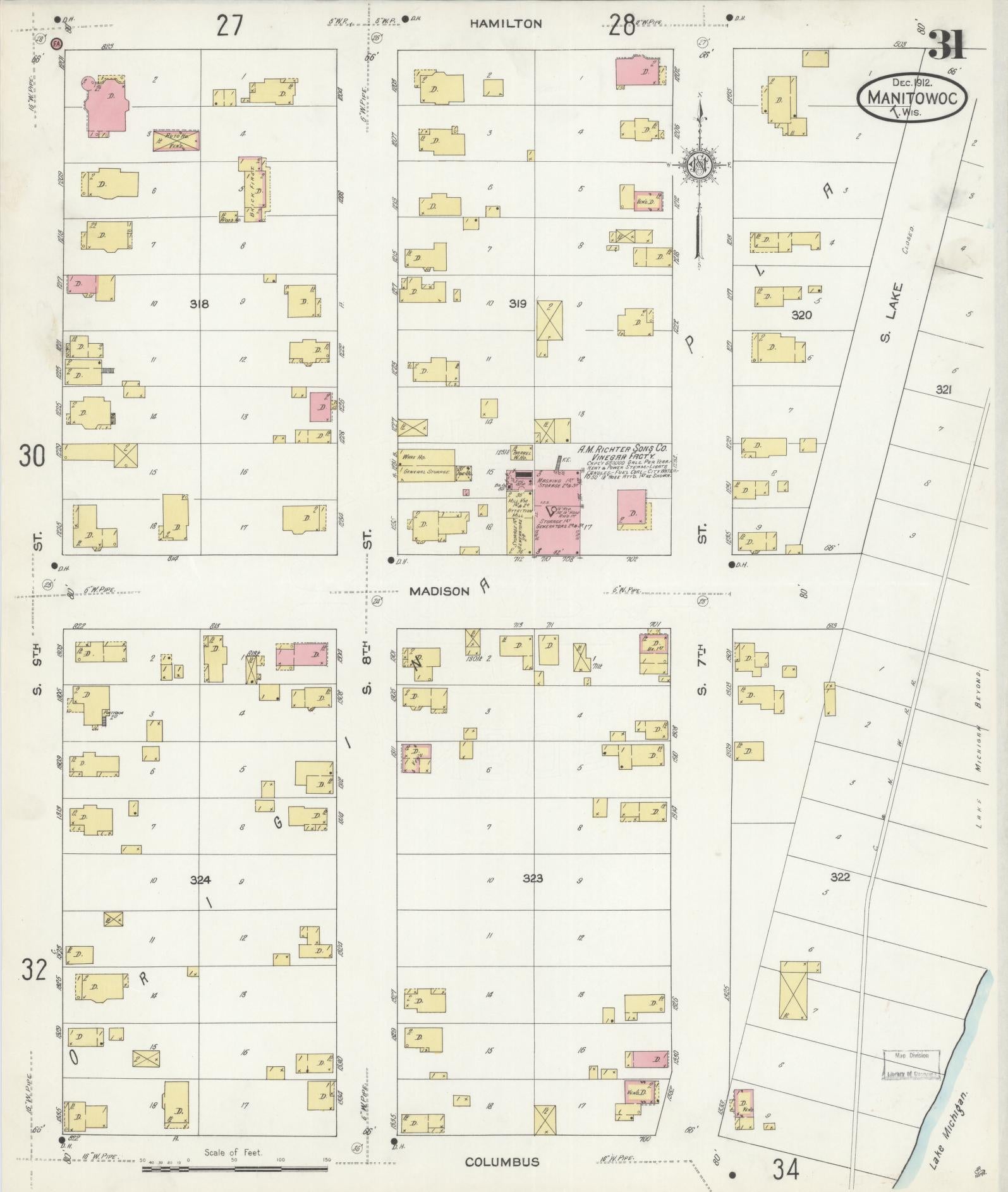 Sanborn Fire Insurance Map from Manitowoc, Manitowoc County, Wisconsin (1912), Sheet #0031 - Complete Map Set gallery image, historic Sanborn map, vintage wall art, Wisconsin Wisconsin