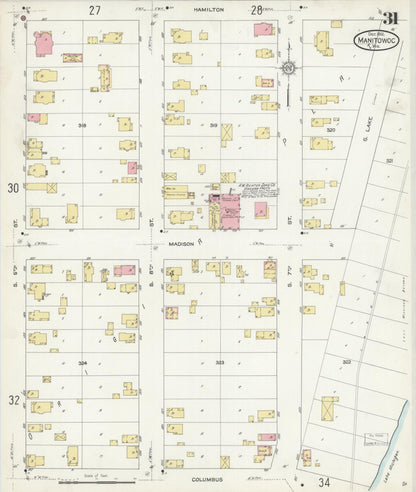Sanborn Fire Insurance Map from Manitowoc, Manitowoc County, Wisconsin (1912), Sheet #0031 - Complete Map Set gallery image, historic Sanborn map, vintage wall art, Wisconsin Wisconsin