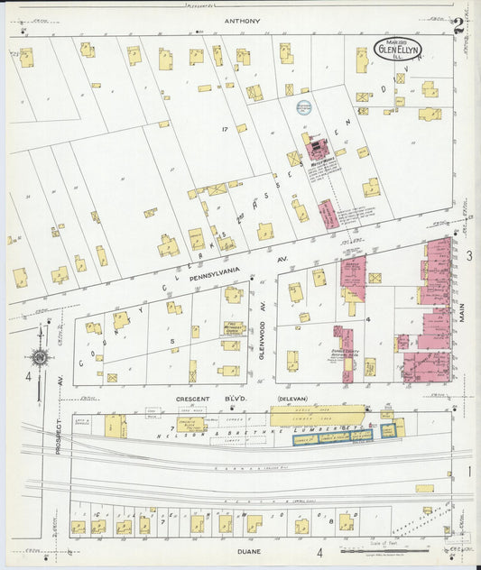 Sanborn Fire Insurance Map from Glen Ellyn, Du Page County, Illinois (1919), Sheet #0002 - Historic Sanborn Fire Insurance Map Print, vintage old map wall art, antique decor, genealogy gift, Illinois Illinois map