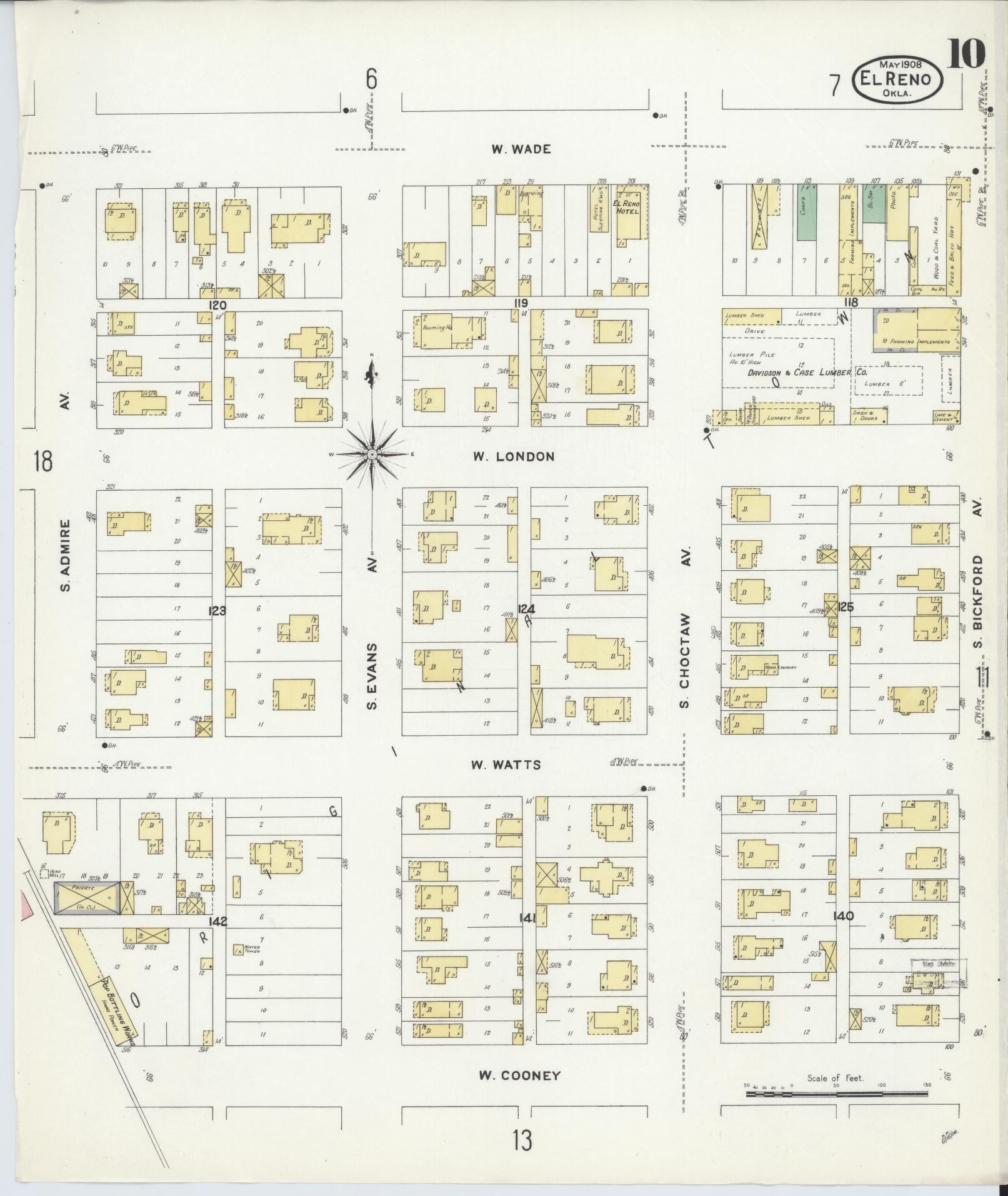 Sanborn Fire Insurance Map from El Reno, Canadian County, Oklahoma (1908), Sheet #0010 - Historic Sanborn Fire Insurance Map Print, vintage old map wall art, antique decor, genealogy gift, Oklahoma Oklahoma map