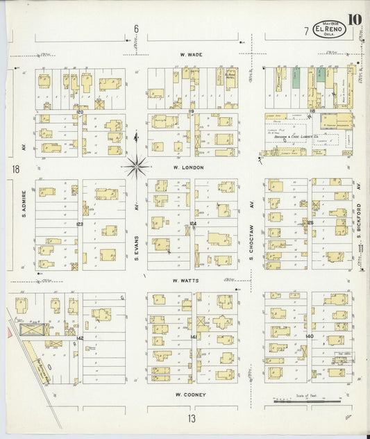 Sanborn Fire Insurance Map from El Reno, Canadian County, Oklahoma (1908), Sheet #0010 - Historic Sanborn Fire Insurance Map Print, vintage old map wall art, antique decor, genealogy gift, Oklahoma Oklahoma map