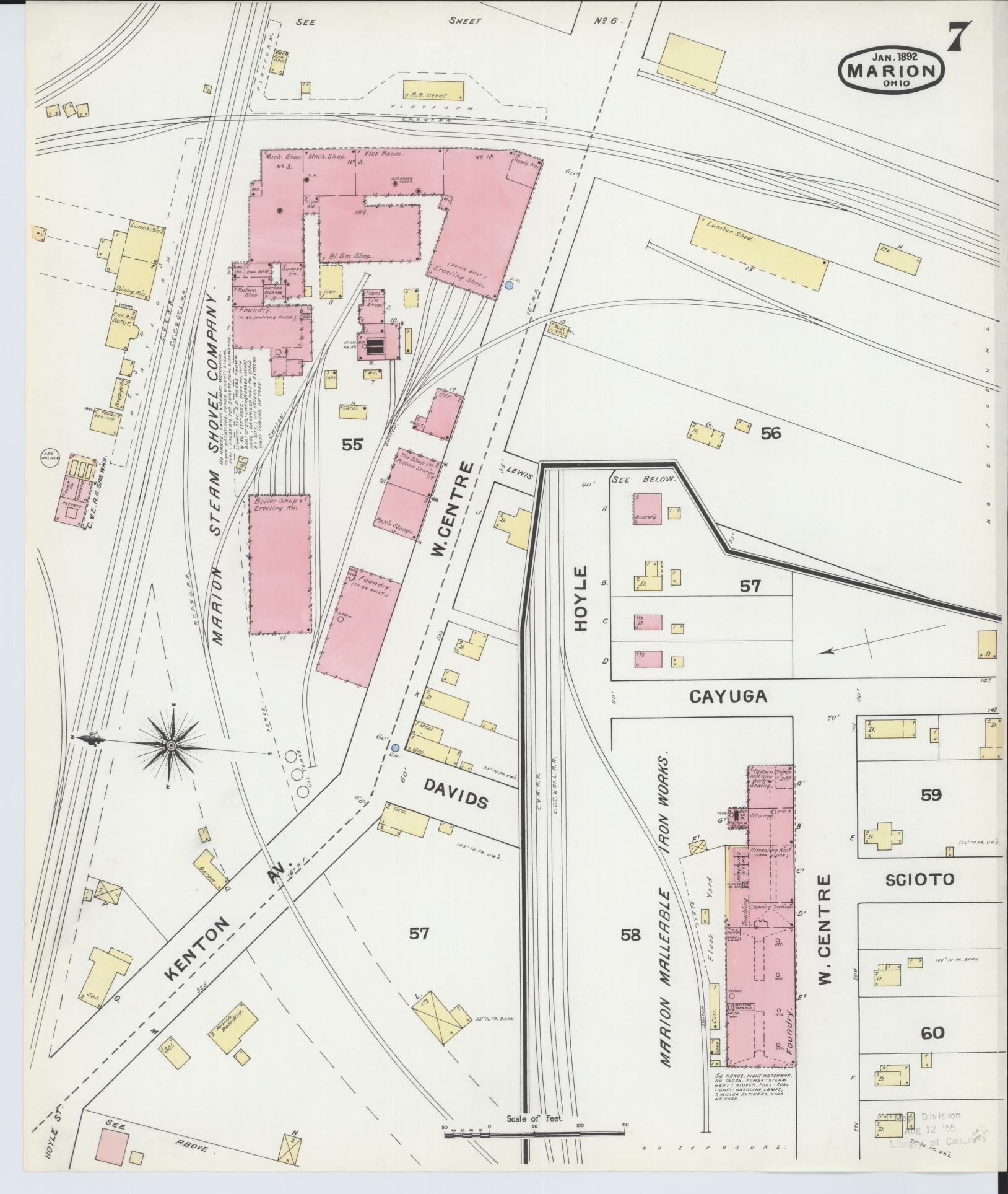 Sanborn Fire Insurance Map from Marion, Marion County, Ohio (1892), Sheet #0007 - Historic Sanborn Fire Insurance Map Print, vintage old map wall art, antique decor, genealogy gift, Ohio Ohio map