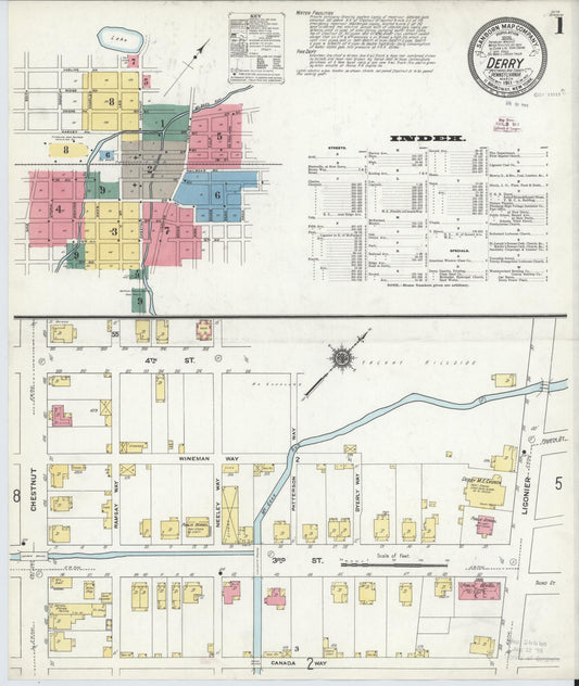 Sanborn Fire Insurance Map from Derry, Westmoreland County, Pennsylvania (1911), Sheet #0001 - Historic Sanborn Fire Insurance Map Print, vintage old map wall art, antique decor, genealogy gift, Pennsylvania Pennsylvania map