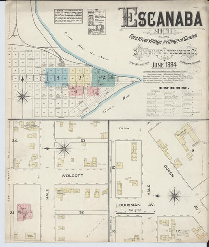 Sanborn Fire Insurance Map from Escanaba, Delta County, Michigan (1884), Sheet #0001 - Complete Map Set gallery image, historic Sanborn map, vintage wall art, Michigan Michigan