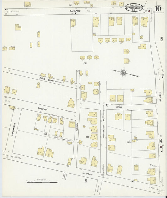 Sanborn Fire Insurance Map from Spartanburg, Spartanburg County, South Carolina (1912), Sheet #0010 - Historic Sanborn Fire Insurance Map Print, vintage old map wall art, antique decor, genealogy gift, South Carolina South Carolina map