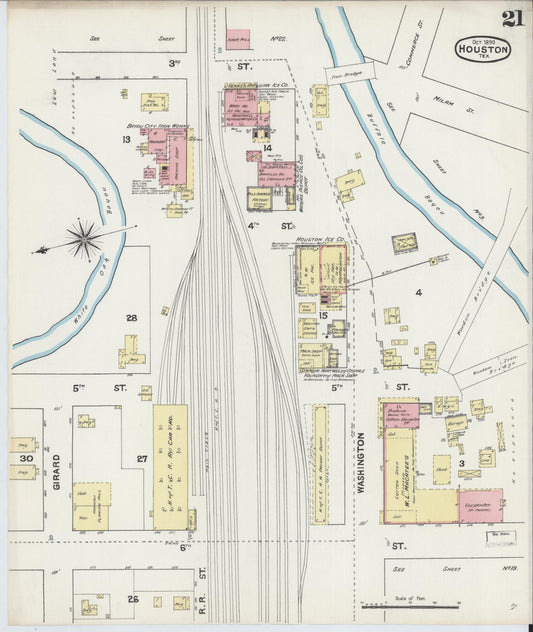 Sanborn Fire Insurance Map from Houston, Harris County, Texas (1890), Sheet #0021 - Historic Sanborn Fire Insurance Map Print, vintage old map wall art, antique decor, genealogy gift, Texas Texas map