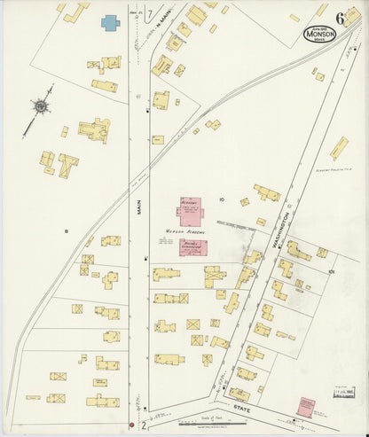 Sanborn Fire Insurance Map from Monson, Hampden County, Massachusetts (1918), Sheet #0006 - Historic Sanborn Fire Insurance Map Print, vintage old map wall art, antique decor, genealogy gift, Massachusetts Massachusetts map