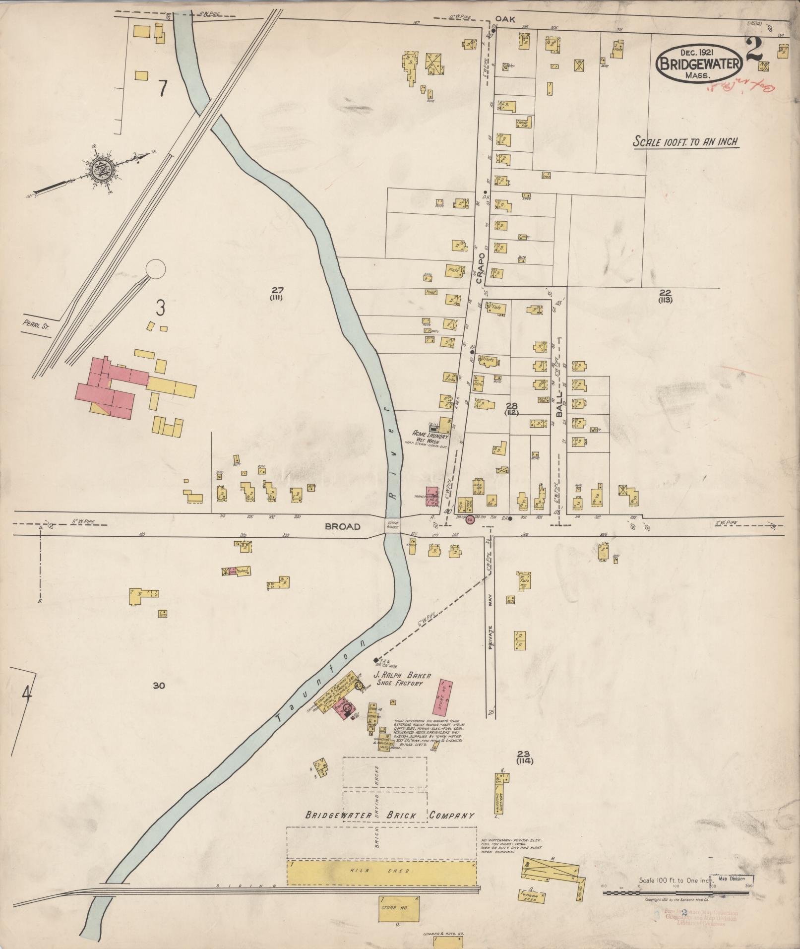 Sanborn Fire Insurance Map from Bridgewater, Plymouth County, Massachusetts (1921), Sheet #0002 - Complete Map Set gallery image, historic Sanborn map, vintage wall art, Massachusetts Massachusetts