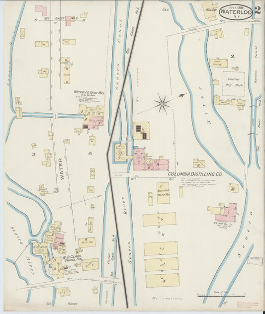 Sanborn Fire Insurance Map from Waterloo, Seneca County, New York (1886), Sheet #0002 - Historic Sanborn Fire Insurance Map Print, vintage old map wall art, antique decor, genealogy gift, New York New York map