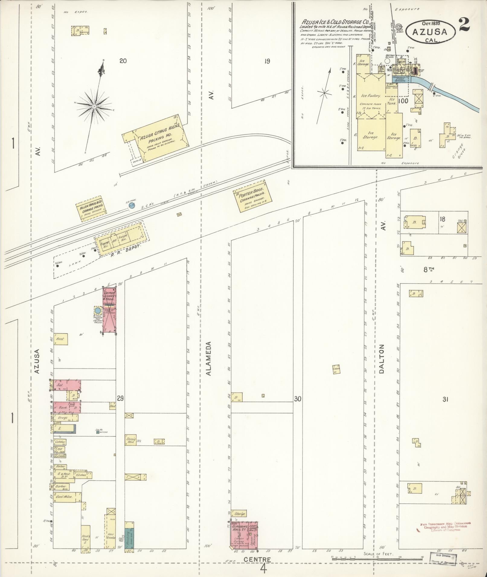 Sanborn Fire Insurance Map from Azusa, Los Angeles County, California (1899), Sheet #0002 - Historic Sanborn Fire Insurance Map Print, vintage old map wall art, antique decor, genealogy gift, California California map