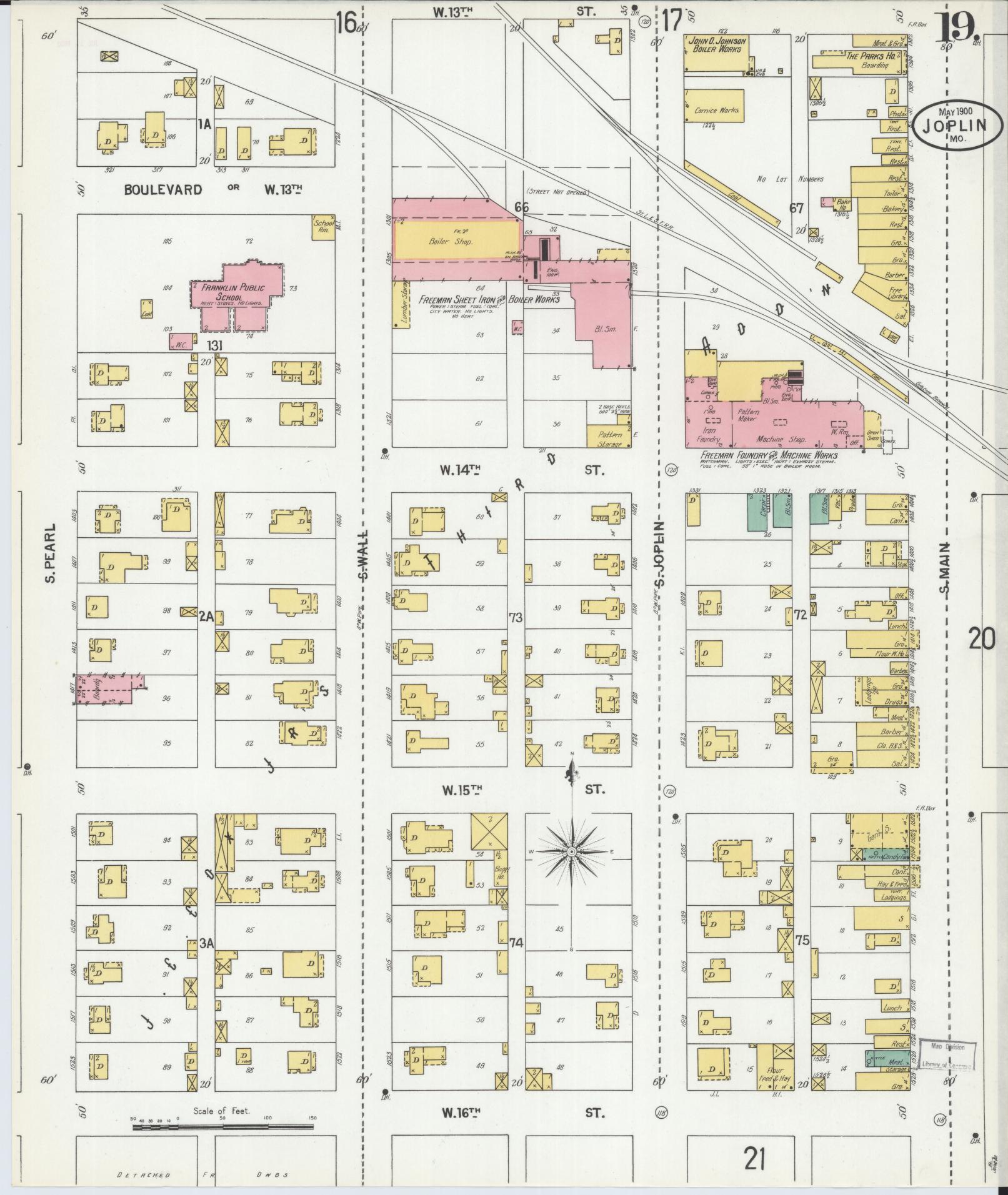 Sanborn Fire Insurance Map from Joplin, Jasper County, Missouri (1900), Sheet #0019 - Complete Map Set gallery image, historic Sanborn map, vintage wall art, Missouri Missouri