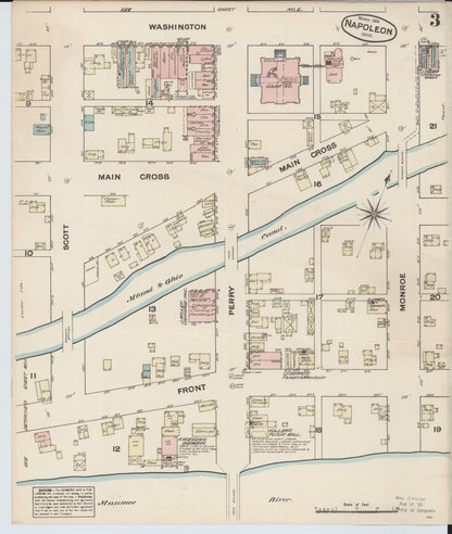 Sanborn Fire Insurance Map from Napoleon, Henry County, Ohio (1884), Sheet #0003 - Historic Sanborn Fire Insurance Map Print, vintage old map wall art, antique decor, genealogy gift, Ohio Ohio map