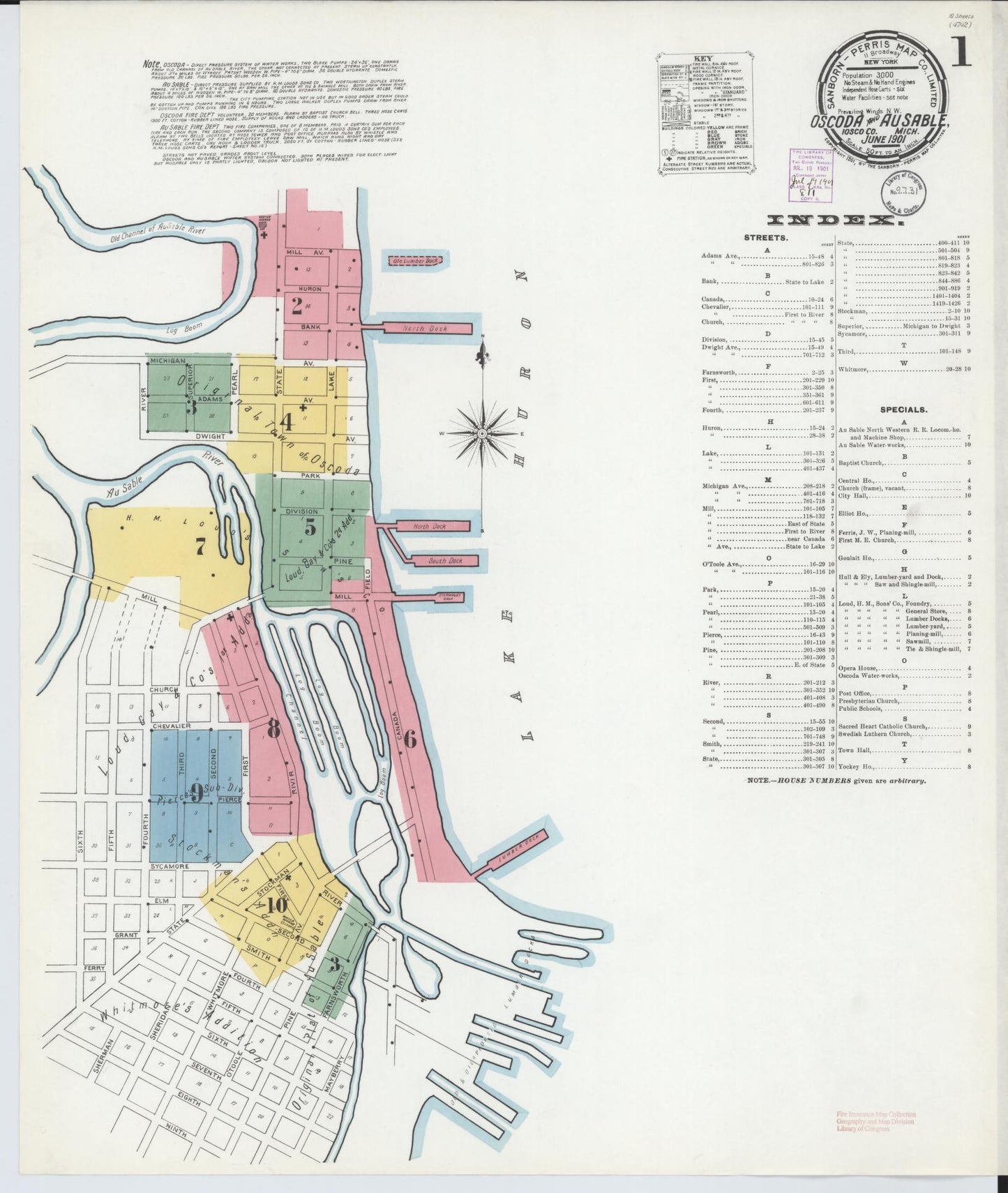 Sanborn Fire Insurance Map from Oscoda, Iosco County, Michigan (1901), Sheet #0001 - Complete Map Set gallery image, historic Sanborn map, vintage wall art, Michigan Michigan