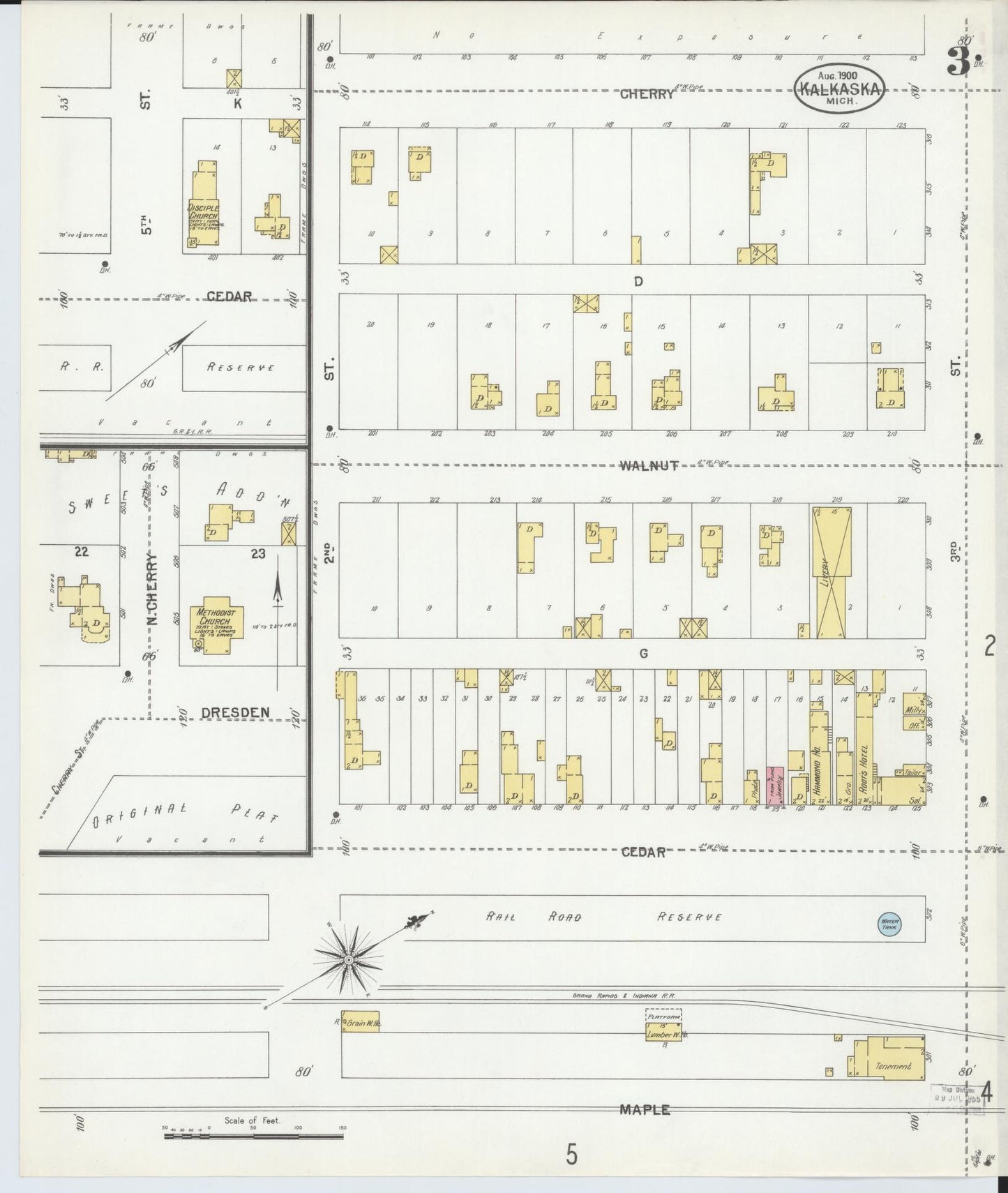 Sanborn Fire Insurance Map from Kalkaska, Kalkaska County, Michigan (1900), Sheet #0003 - Complete Map Set gallery image, historic Sanborn map, vintage wall art, Michigan Michigan