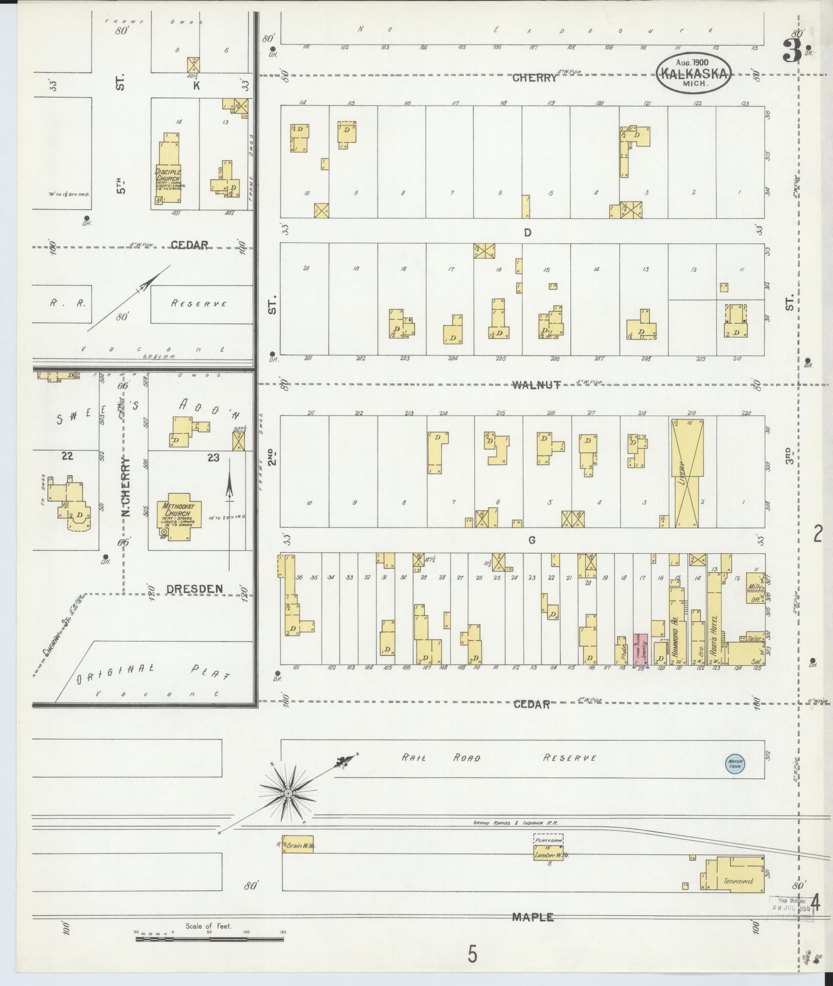 Sanborn Fire Insurance Map from Kalkaska, Kalkaska County, Michigan (1900), Sheet #0003 - Complete Map Set gallery image, historic Sanborn map, vintage wall art, Michigan Michigan
