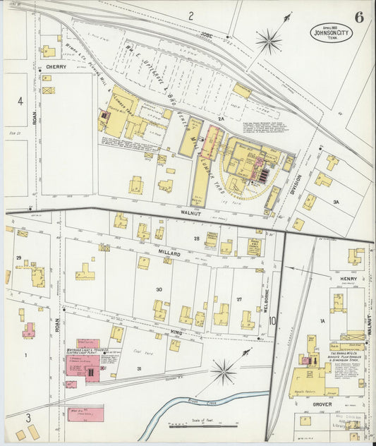 Sanborn Fire Insurance Map from Johnson City, Washington County, Tennessee (1903), Sheet #0006 - Historic Sanborn Fire Insurance Map Print, vintage old map wall art, antique decor, genealogy gift, Tennessee Tennessee map