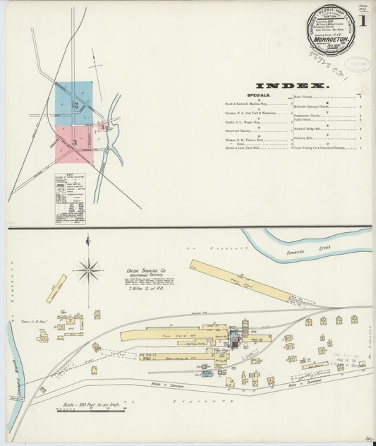 Sanborn Fire Insurance Map from Monroeton, Bradford County, Pennsylvania (1897), Sheet #0001 - Historic Sanborn Fire Insurance Map Print, vintage old map wall art, antique decor, genealogy gift, Pennsylvania Pennsylvania map