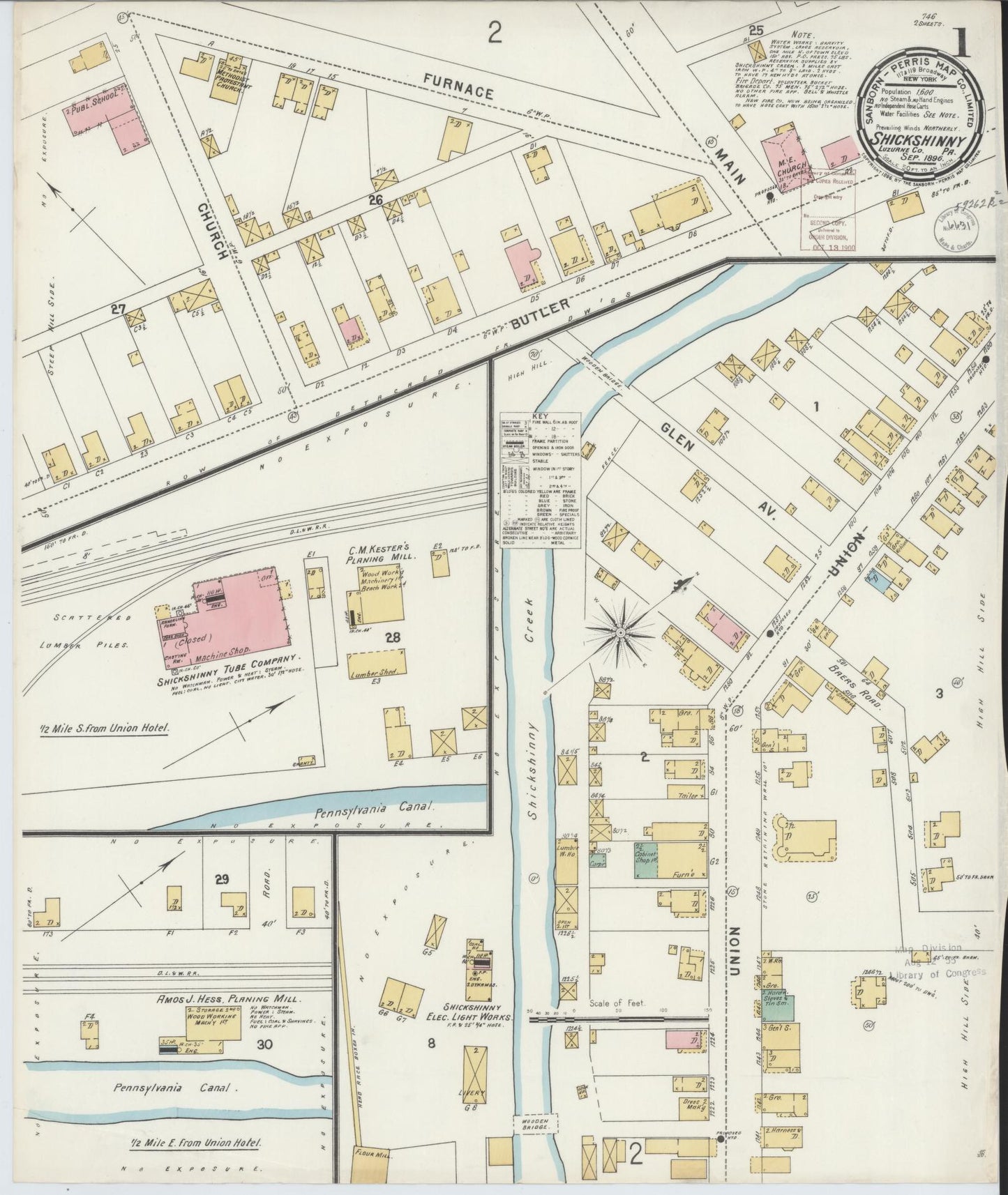 Sanborn Fire Insurance Map from Shickshinny, Luzerne County, Pennsylvania (1896), Sheet #0001 - Complete Map Set gallery image, historic Sanborn map, vintage wall art, Pennsylvania Pennsylvania