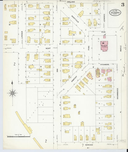 Sanborn Fire Insurance Map from Durand, Shiawassee County, Michigan (1908), Sheet #0003 - Complete Map Set gallery image, historic Sanborn map, vintage wall art, Michigan Michigan