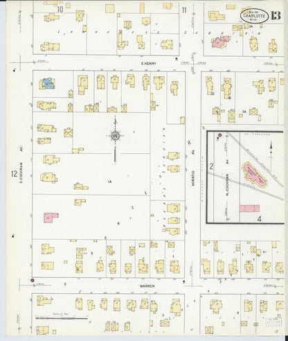 Sanborn Fire Insurance Map from Charlotte, Eaton County, Michigan (1911), Sheet #0013 - Historic Sanborn Fire Insurance Map Print, vintage old map wall art, antique decor, genealogy gift, Michigan Michigan map