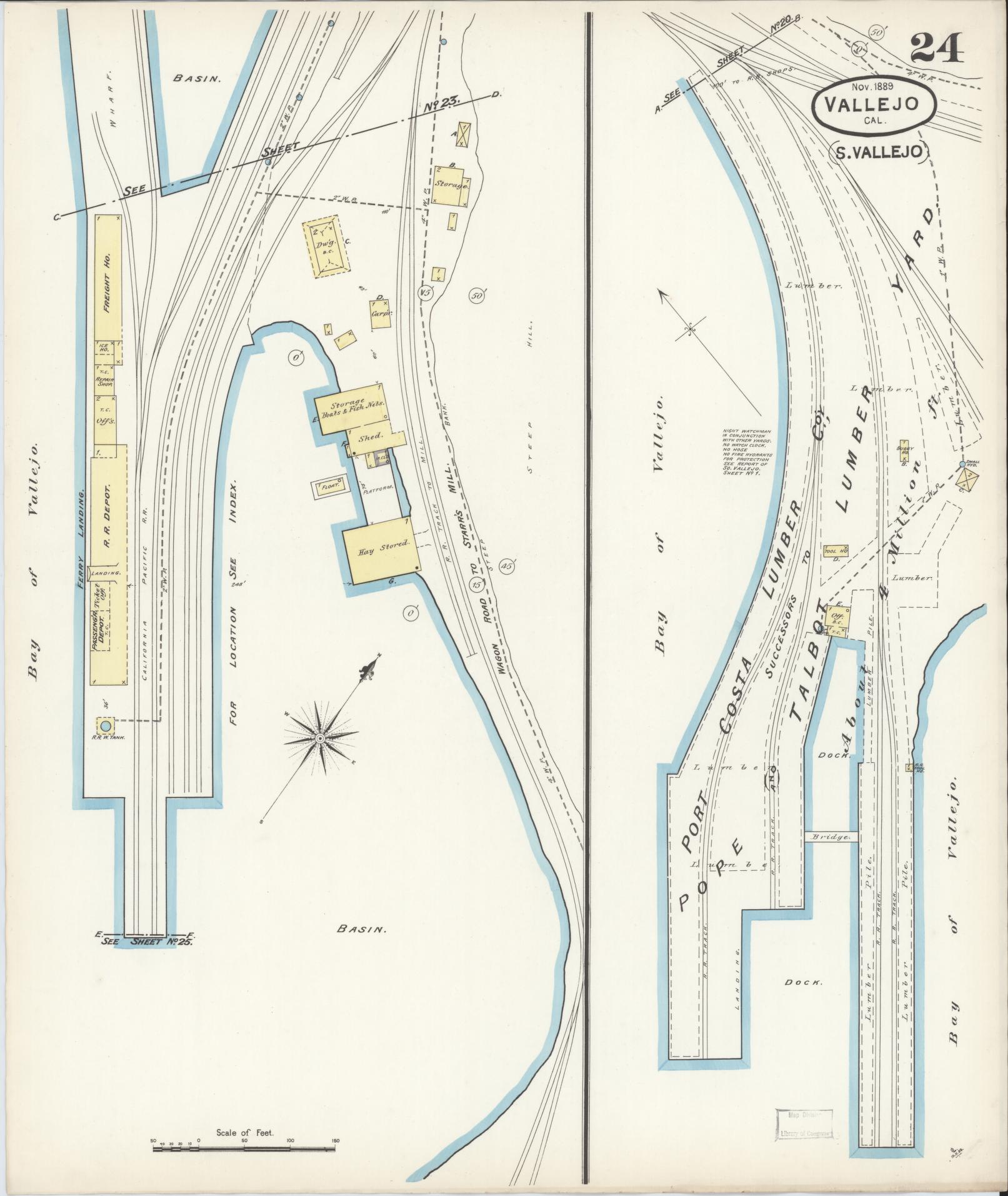 Sanborn Fire Insurance Map from Vallejo, Solano County, California (1889), Sheet #0024 - Complete Map Set gallery image, historic Sanborn map, vintage wall art, California California