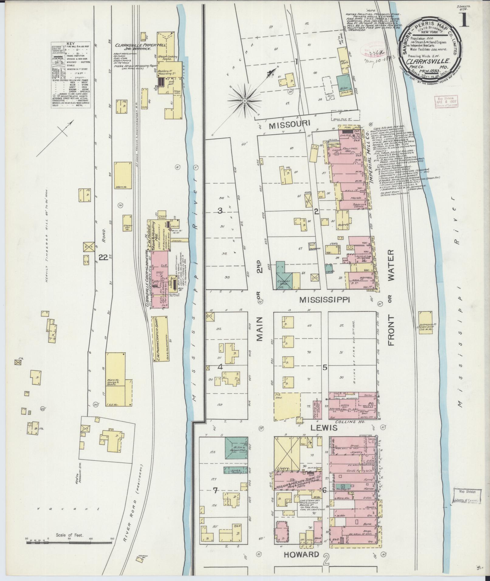 Sanborn Fire Insurance Map from Clarksville, Pike County, Missouri (1893), Sheet #0001 - Complete Map Set gallery image, historic Sanborn map, vintage wall art, Missouri Missouri