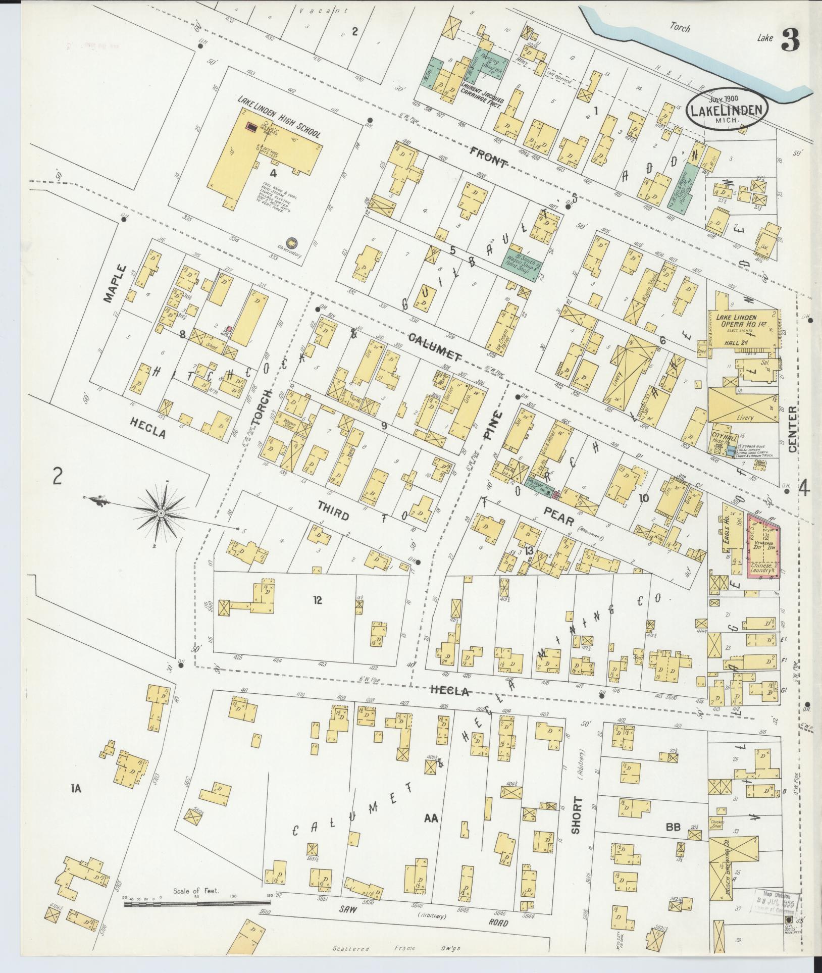 Sanborn Fire Insurance Map from Lake Linden, Houghton County, Michigan (1900), Sheet #0003 - Complete Map Set gallery image, historic Sanborn map, vintage wall art, Michigan Michigan