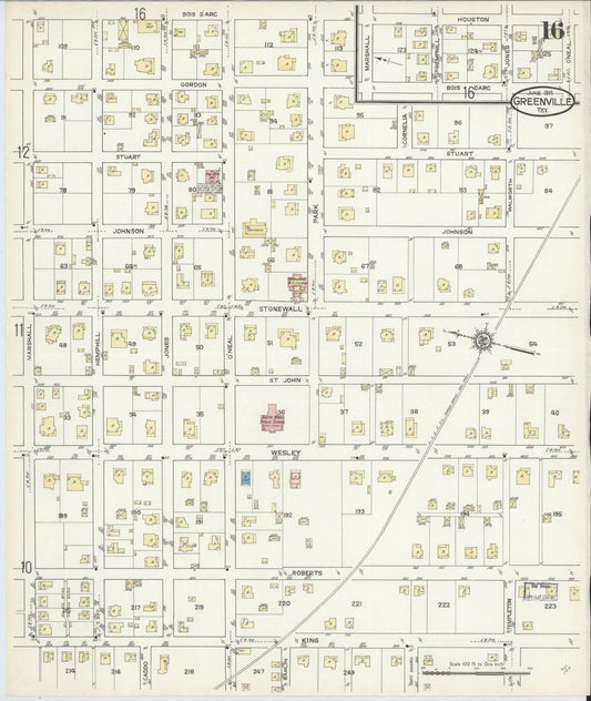 Sanborn Fire Insurance Map from Greenville, Hunt County, Texas (1914), Sheet #0016 - Historic Sanborn Fire Insurance Map Print, vintage old map wall art, antique decor, genealogy gift, Texas Texas map