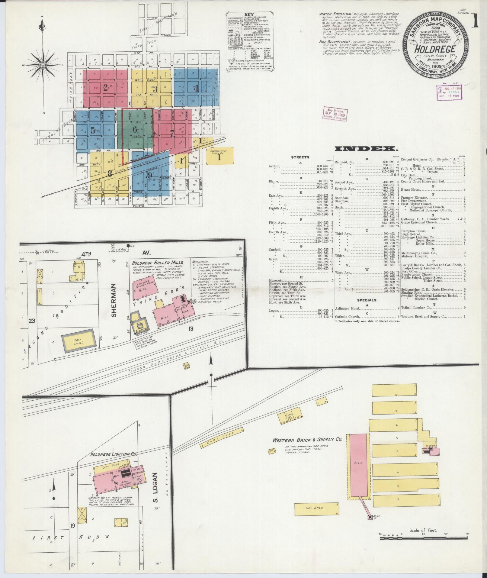 Sanborn Fire Insurance Map from Holdrege, Phelps County, Nebraska (1909), Sheet #0001 - Complete Map Set gallery image, historic Sanborn map, vintage wall art, Nebraska Nebraska
