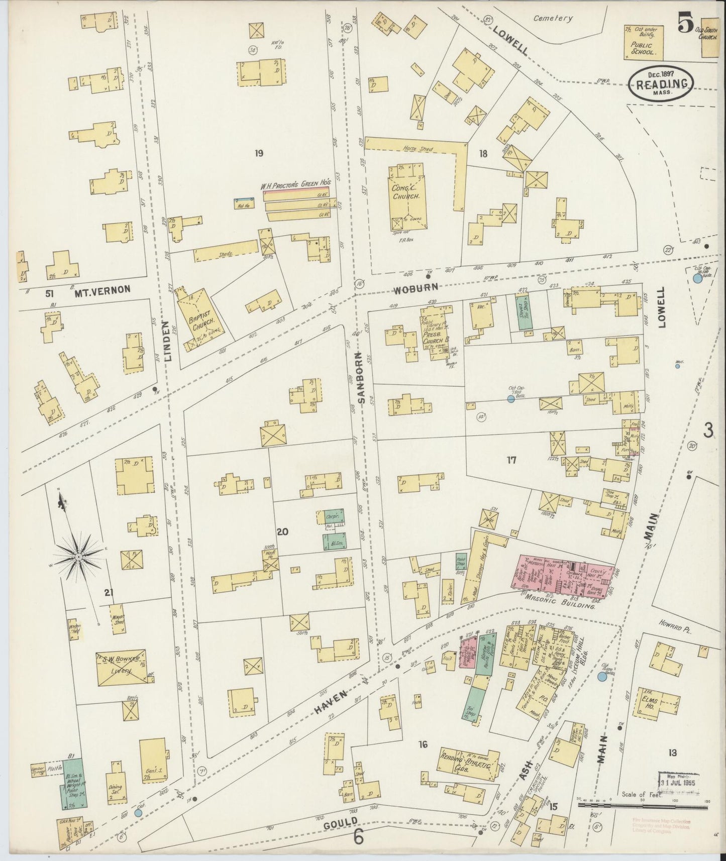 Sanborn Fire Insurance Map from Reading, Middlesex County, Massachusetts (1897), Sheet #0005 - Complete Map Set gallery image, historic Sanborn map, vintage wall art, Massachusetts Massachusetts
