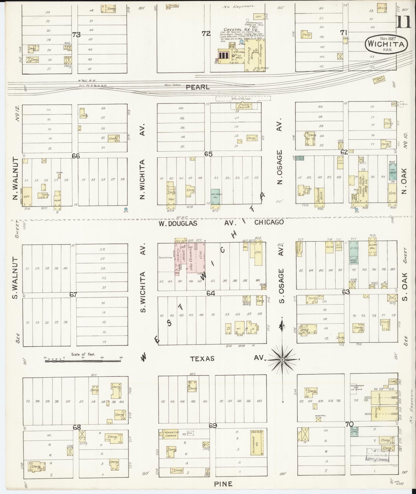 Sanborn Fire Insurance Map from Wichita, Sedgwick County, Kansas (1887), Sheet #0011 - Historic Sanborn Fire Insurance Map Print, vintage old map wall art, antique decor, genealogy gift, Kansas Kansas map