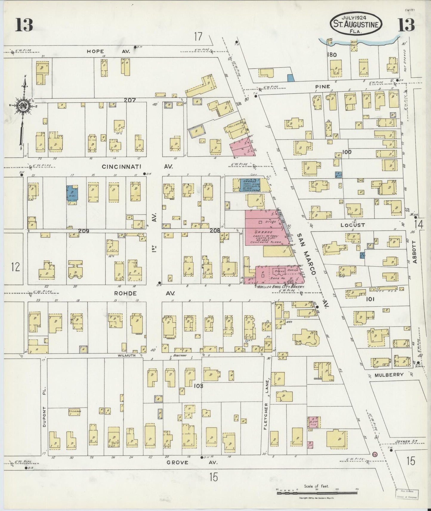 Sanborn Fire Insurance Map from Saint Augustine, Saint John's County, Florida (1924), Sheet #0013 - Complete Map Set gallery image, historic Sanborn map, vintage wall art, Florida Florida